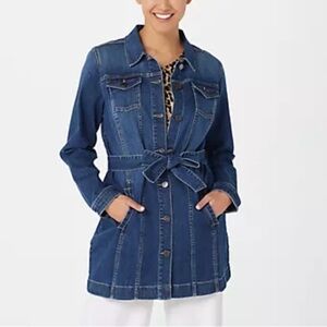 Susan Graver Plus High Stretch Denim Long Jean Jacket Antique Denim Size 2X